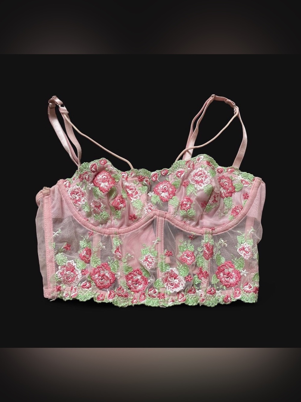 Pink & green fae floral lace corset crop top